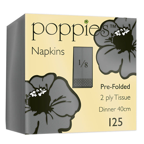 POPPIES NAPKIN WHITE 8-FOLD 3PLY 40X40