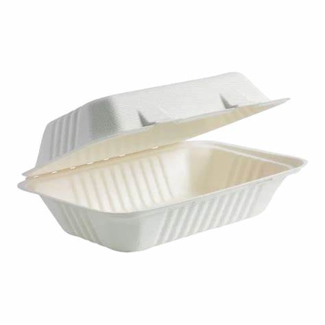 BAGASSE CLAMSHELL LUNCH BOX 9x6x3
