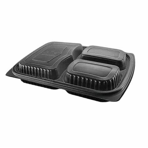 BLACK 3 COMPARTMENT MICROWAVABLE CONTAINER SOMOPLAST