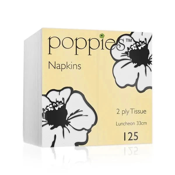 POPPIES NAPKIN WHITE 2PLY 33X33