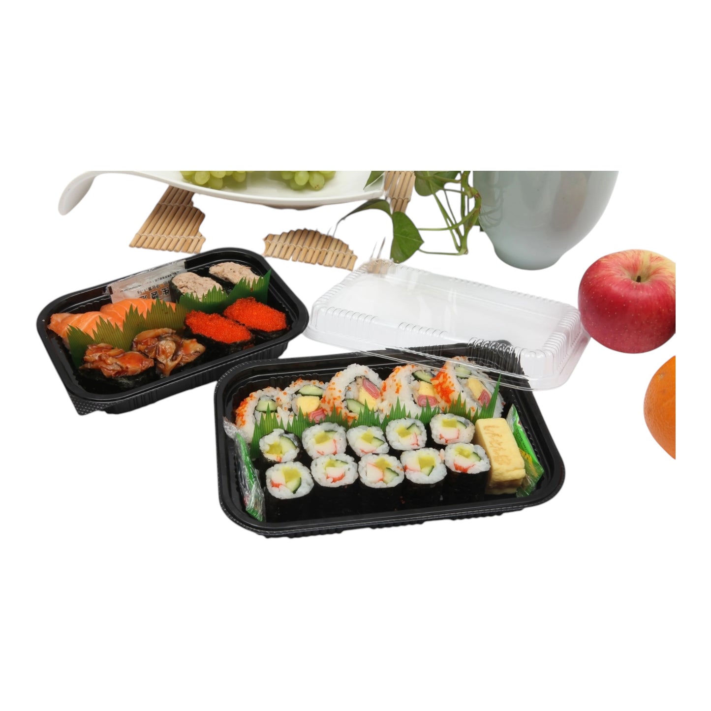 BLACK SUSHI CONTAINER BASE WITH LIDS 186mmx127mm