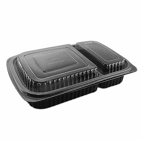 BLACK 2 COMPARTMENT MICROWAVABLE CONTAINER SOMOPLAST